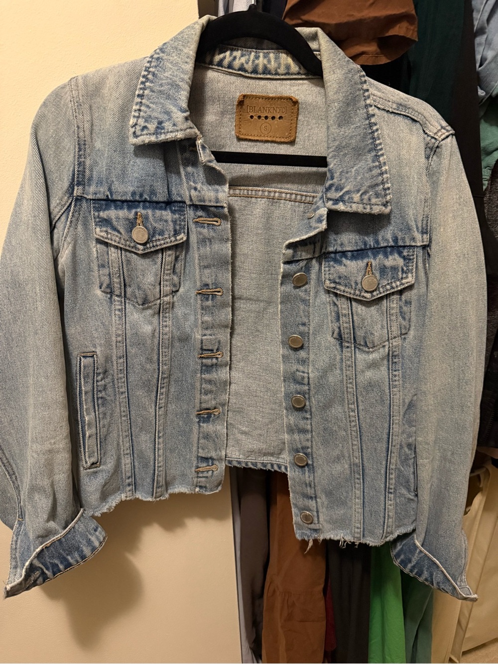 Blank NYC Light Wash Denim Cropped Trucker Jacket